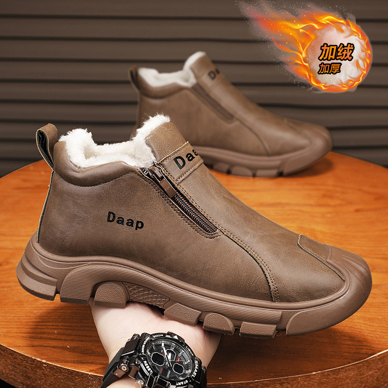 东北棉鞋男款冬季加绒保暖防寒雪地靴男士皮毛一体皮面防水马丁靴