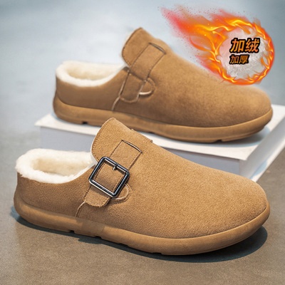 勃肯棉拖鞋男冬季一脚蹬休闲居家包头半拖鞋外穿加绒保暖穆勒棉鞋
