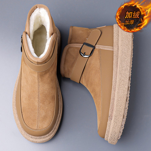 东北雪地靴男2025新款冬季复古加绒保暖皮毛一体厚底增高防寒棉鞋