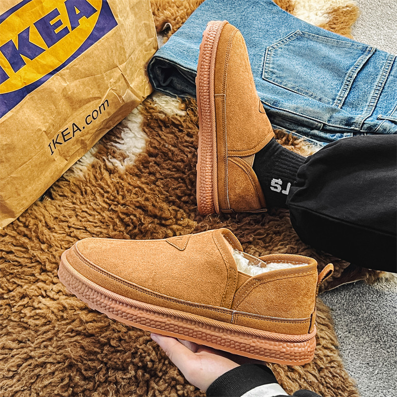 棉鞋男款冬季加绒豆豆鞋休闲低帮保暖雪地靴男士一脚蹬软底面包鞋