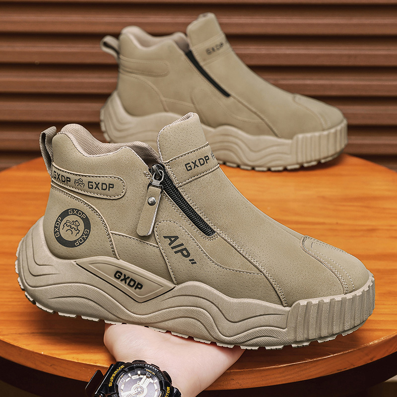 男鞋2025新款冬季厚底高帮运动休闲鞋男士工地干活防滑耐磨劳保鞋