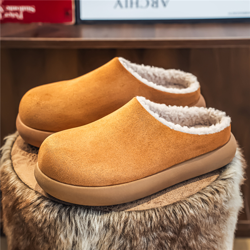 勃肯棉拖鞋男2025新款冬季加绒保暖无后跟棉鞋一脚蹬休闲包头半拖