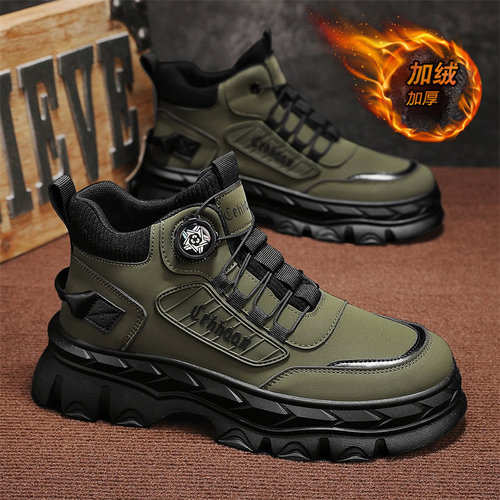 马丁靴男2025新款冬季防滑加绒保暖皮面二棉鞋男士运动休闲工装鞋