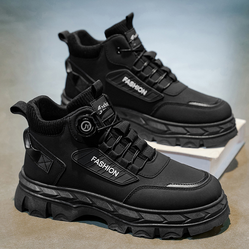 工作男鞋冬季防滑上班干活厚底耐磨劳保鞋男士休闲运动黑色工装靴