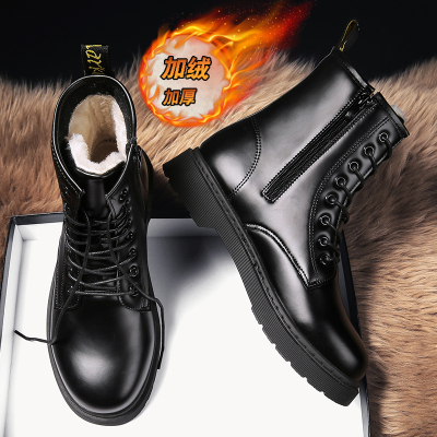 马丁靴男款冬季高帮黑色机车防水休闲皮鞋加绒加厚保暖防寒雪地靴