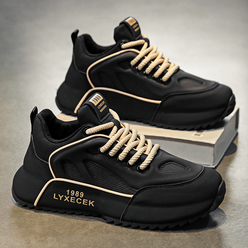 欧洲站男鞋冬季潮牌高级感百搭休闲鞋厚底增高跑步运动黑色老爹鞋