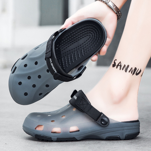 洞洞鞋 男夏季 防滑外穿休闲包头凉拖男士 软底运动开车两用沙滩凉鞋