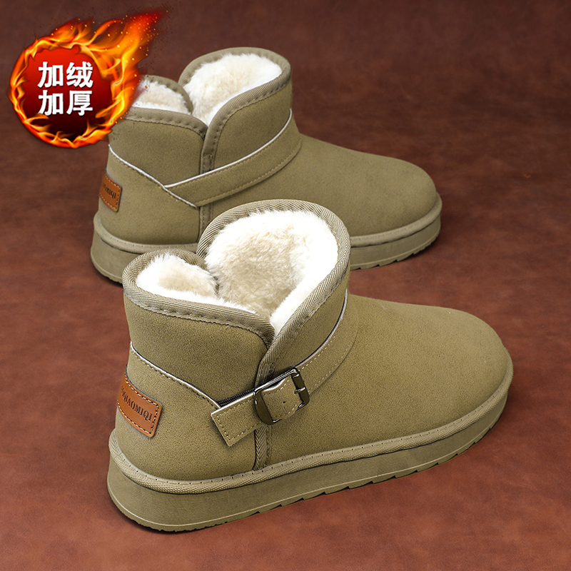 雪地靴男款冬季加绒加厚保暖面包鞋男士一脚蹬皮毛一体东北大棉鞋