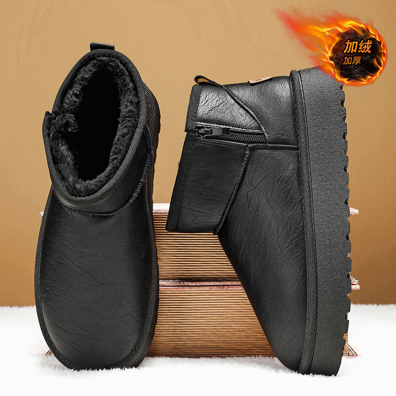雪地靴男冬季防滑耐磨皮面防水面包鞋青少年户外休闲加绒保暖棉鞋