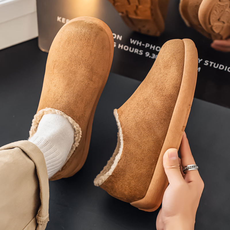 勃肯鞋男冬季男士加绒保暖包头棉拖鞋懒人一脚蹬皮毛一体防寒棉鞋