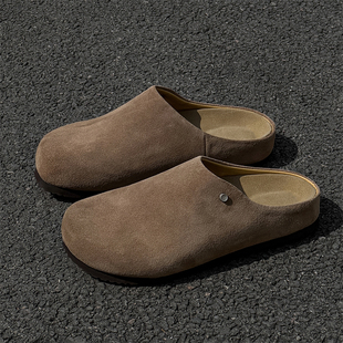 老钱风穆勒拖鞋男冬季外穿办公室慵懒一脚蹬男士包头勃肯软底半拖
