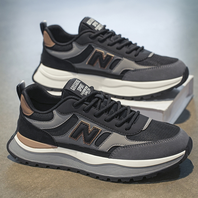 莆田男鞋2025新款冬季青少年网面防滑运动厚底增高黑武士老爹潮鞋