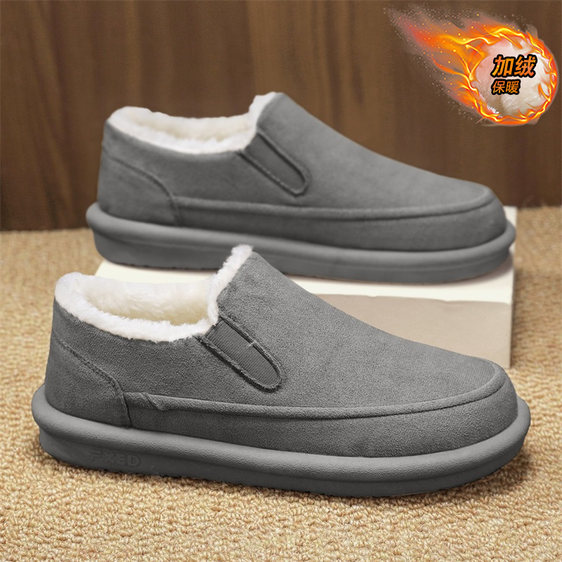 棉鞋男款冬季加绒加厚保暖一脚蹬户外防水防滑皮毛一体东北雪地靴