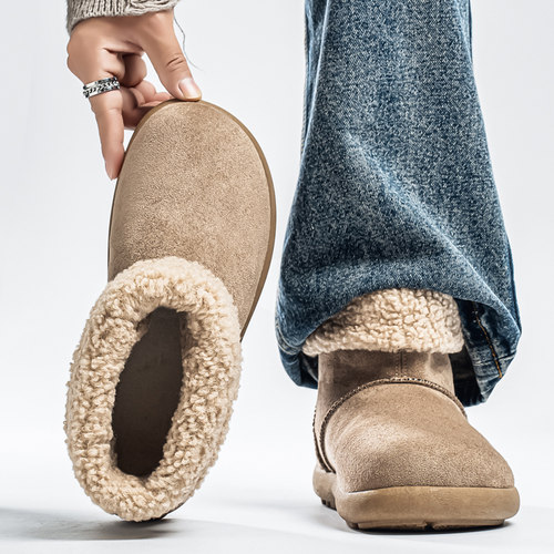 东北雪地靴男款冬季复古休闲百搭面包棉靴青少年加绒加厚保暖棉鞋