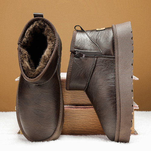 雪地靴男冬季2025新款加绒加厚保暖防滑防水皮毛一体东北抗寒棉靴