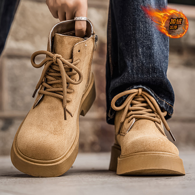高帮马丁靴男2025新款冬季加绒加厚保暖棉鞋英伦风复古耐磨工装靴