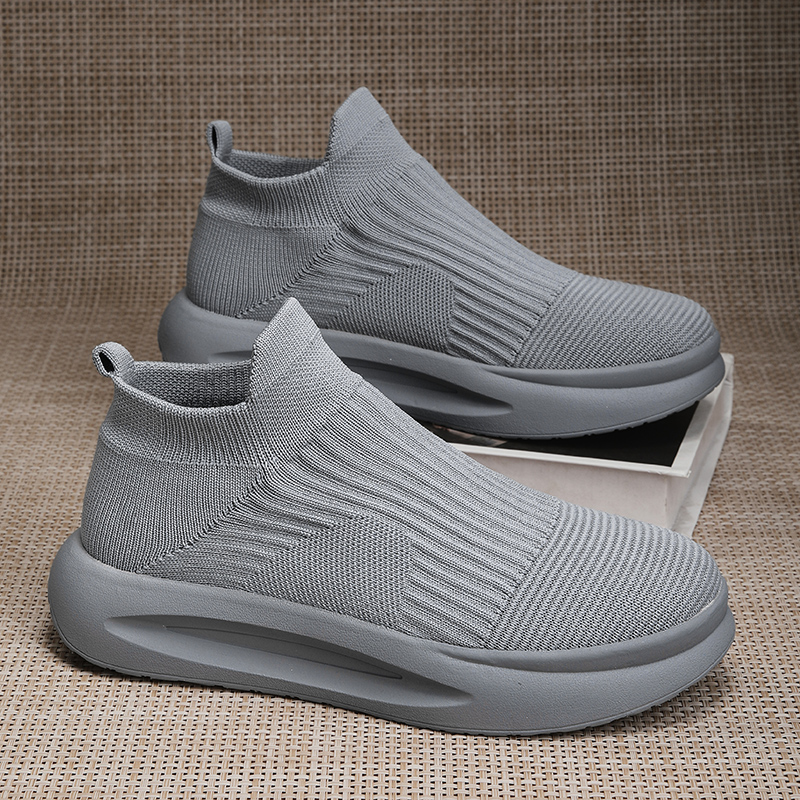 布鞋男款冬季厚底防滑一脚蹬网面轻便袜子鞋男士运动休闲跑步潮鞋