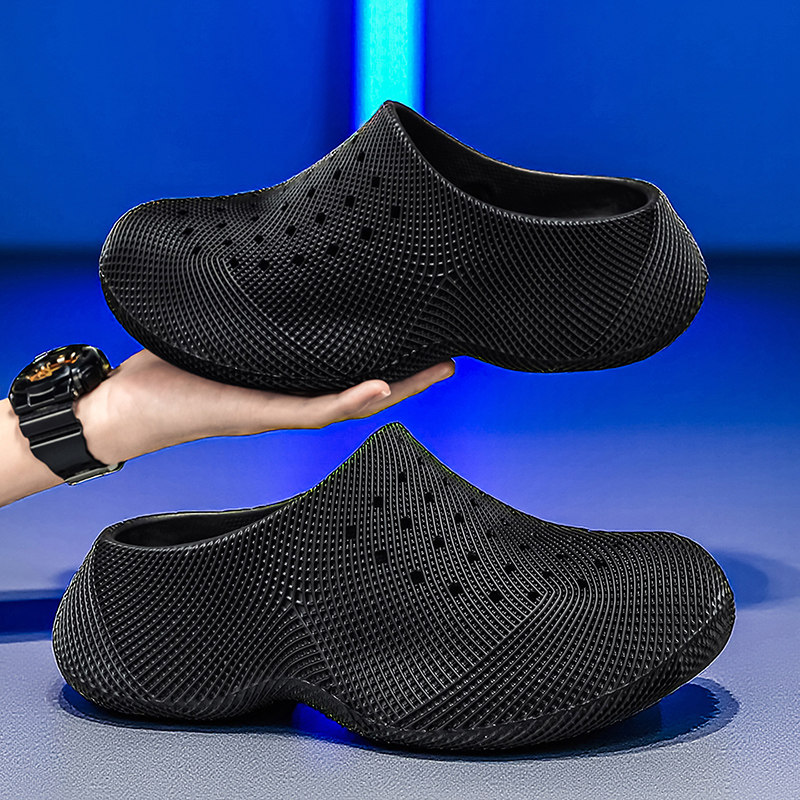 包头拖鞋男士夏季外穿防滑厚底增高半拖踩屎感凉拖休闲沙滩洞洞鞋