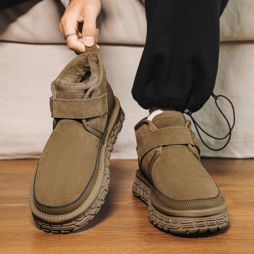 雪地靴男冬季防滑厚底加绒保暖皮毛一体面包棉靴男士户外防寒棉鞋