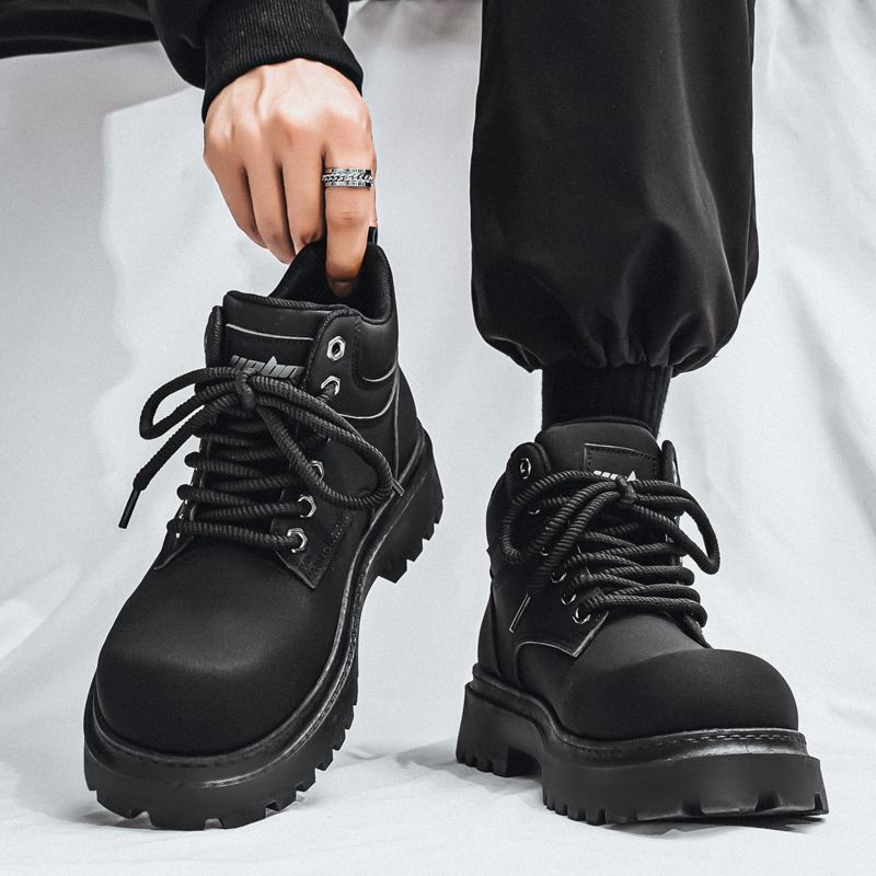 马丁靴男2025新款冬季大头英伦风皮鞋高帮百搭休闲运动黑色工装靴