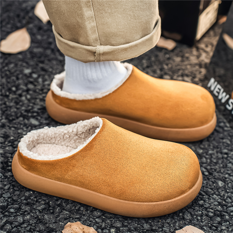 勃肯鞋男款冬季加绒小土豆棉鞋一脚蹬外穿防滑办公室豆豆包头棉拖