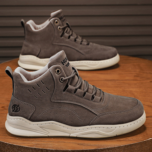 高帮男鞋冬季皮面潮流百搭休闲板鞋男士软底增高46特大码48马丁靴