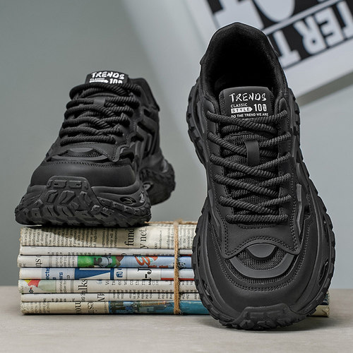 老爹鞋男冬季防臭透气网面鞋休闲百搭厚底气垫跑步减震黑色运动鞋