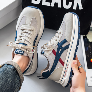 运动增高防滑厚底老爹潮鞋 阿甘男鞋 男士 休闲百搭皮面低帮板鞋 春季