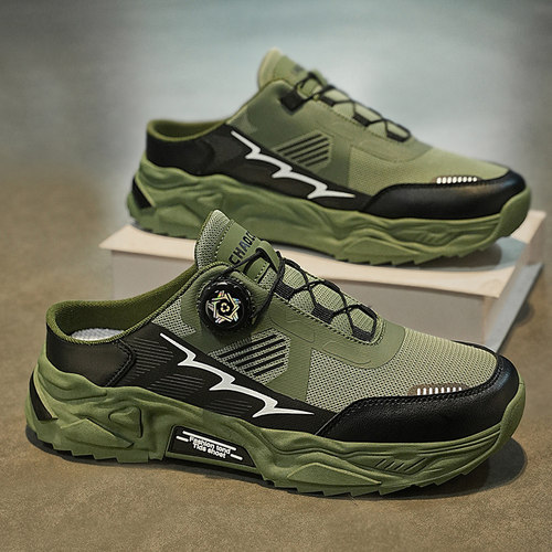 包头半拖鞋男夏季外穿大码45防滑46耐磨一脚蹬无后跟开车沙滩凉鞋