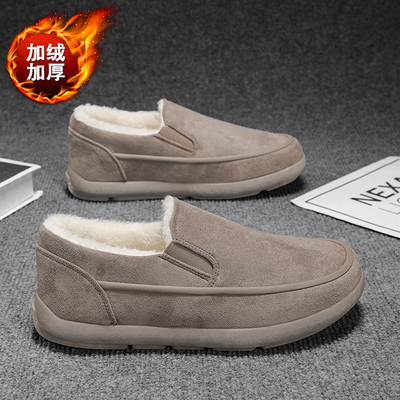 勃肯鞋男冬季加绒加厚保暖棉鞋男士一脚蹬工作上班软底大码乐福鞋