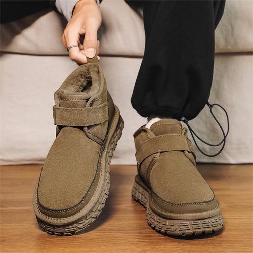 防滑雪地靴男2025冬季新款休闲短筒户外魔术贴东北棉鞋厚底面包鞋