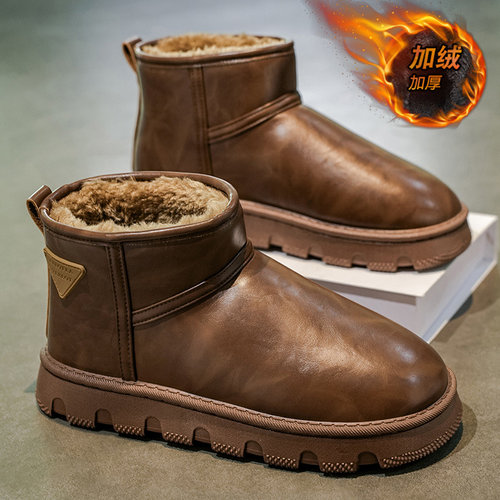 雪地靴男冬季加绒保暖东北大棉鞋青少年休闲百搭防水防滑面包皮靴