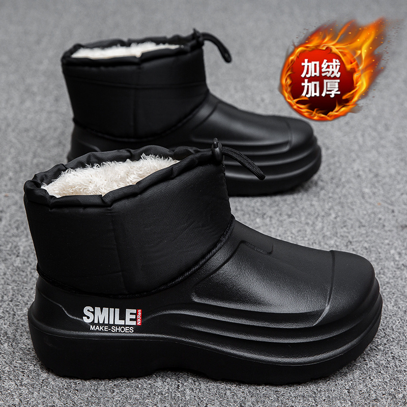 雨鞋男冬季加绒保暖棉鞋男款软底防滑厨房工作劳保鞋户外钓鱼胶鞋