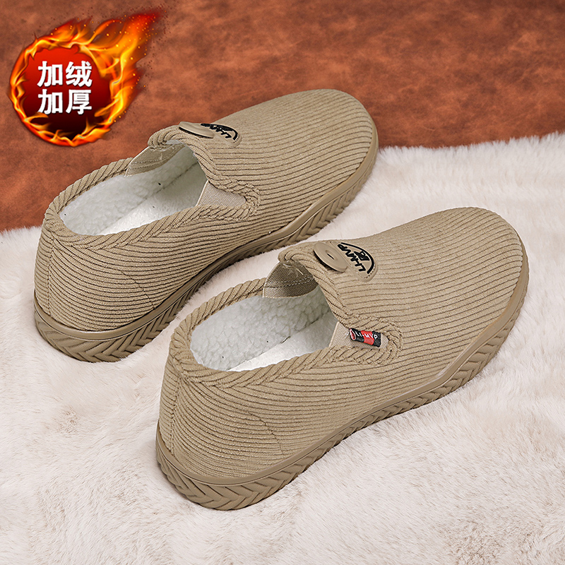 男鞋冬季防滑软底一脚蹬开车工作爸爸棉鞋男士休闲保暖老北京布鞋