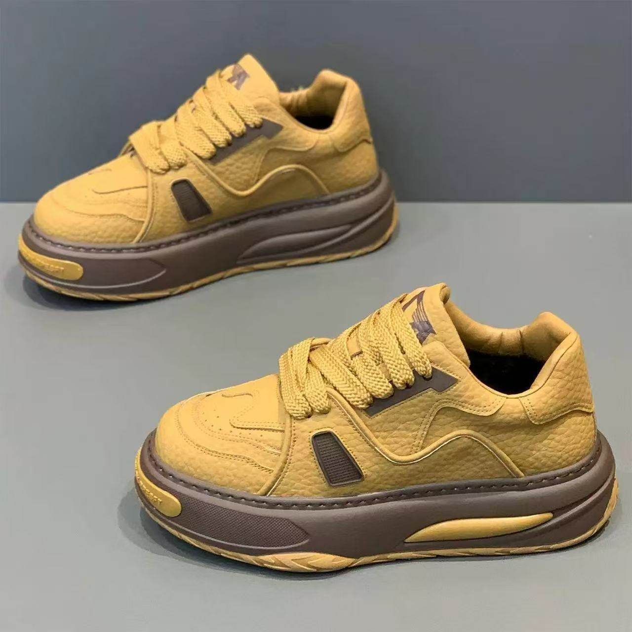 欧洲站男鞋冬季休闲百搭小众黄色板鞋青少年运动防滑低帮增高潮鞋