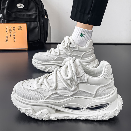 男鞋冬季薄款透气潮流百搭休闲男士软底跑步运动轻便厚底老爹潮鞋