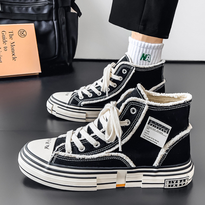 帆布鞋男2025冬季新款小众设计乞丐鞋青少年高帮复古韩版休闲板鞋