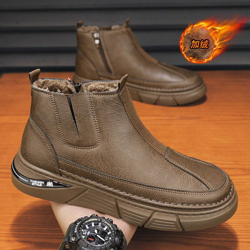 东北雪地靴男冬季复古加绒保暖切尔西棉靴防水防滑皮毛一体大棉鞋
