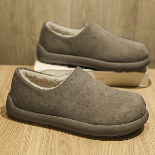 棉拖鞋男冬季一脚蹬穆勒勃肯鞋皮毛一体户外防寒加绒保暖东北棉鞋