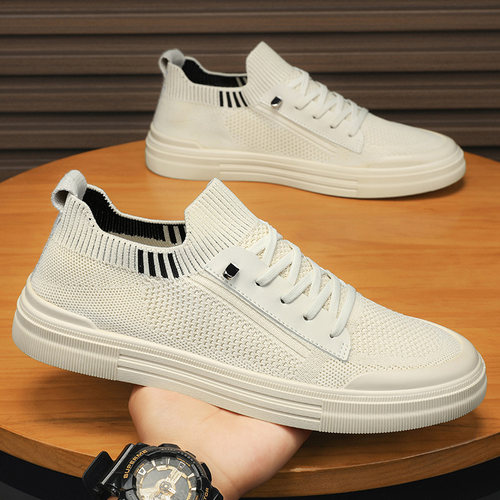 一脚蹬男鞋冬季透气百搭飞织平板鞋休闲运动轻便软底防滑针织网鞋