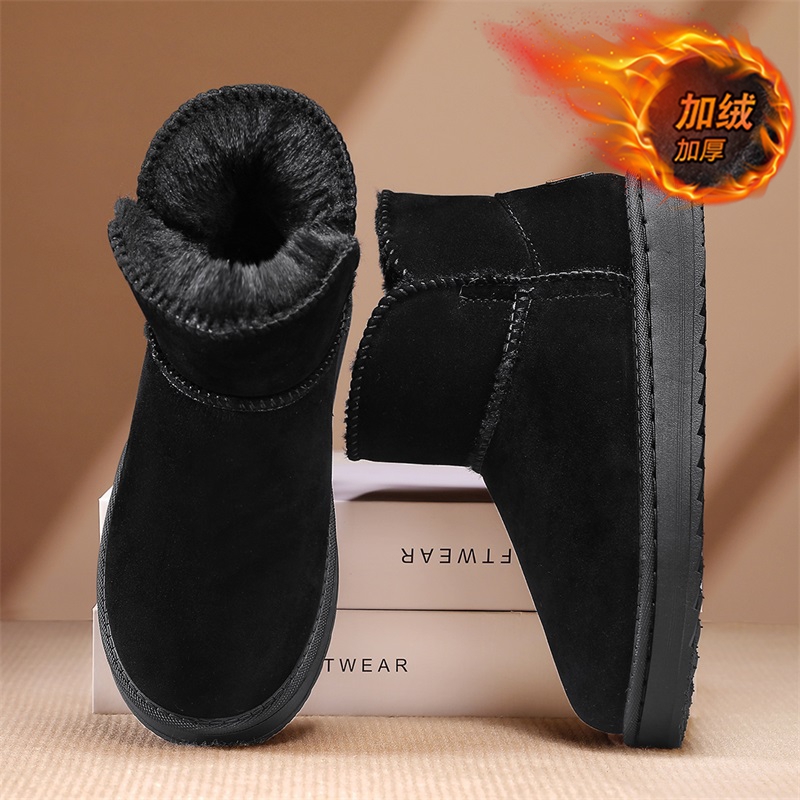 雪地靴男款冬季厚底防滑保暖皮毛一体加绒加厚棉鞋户外高帮面包靴