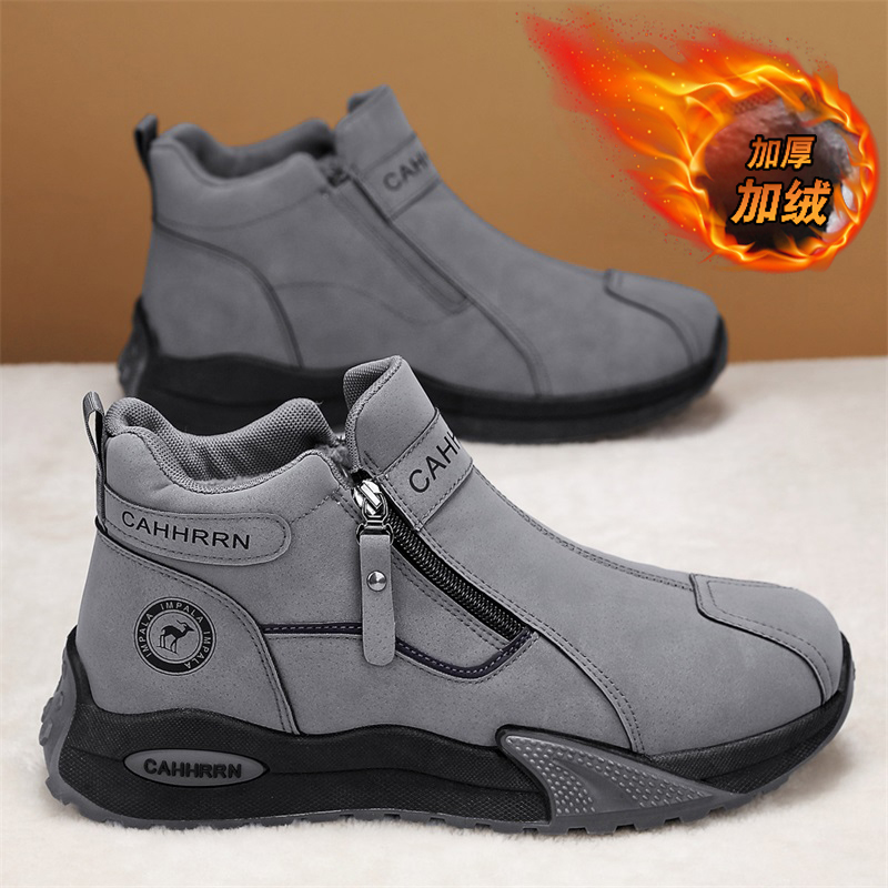 马丁靴男鞋冬季加绒保暖加厚2025新款无鞋带高帮工装鞋子雪地棉鞋