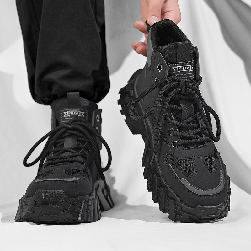 劳保男鞋冬季加绒棉鞋登山鞋防滑耐磨上班工作运动厚底黑色马丁靴