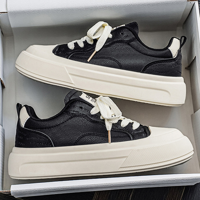 男鞋2026新款春季青少年皮面运动防滑防水大头鞋百搭潮流黑色板鞋