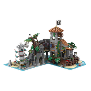 兼容某高MOC-138516金银岛梭子鱼湾海盗骷颅岛建筑玩具积木模型