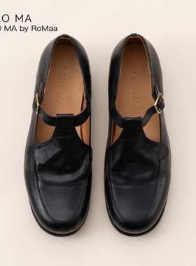 ROROMA 经典重工黑色手工乐福鞋四季百搭黑色单鞋