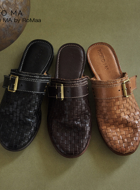 ROROMA 原创设计师意大利进口水洗马皮奢牌禦用METAL复古穆勒半拖