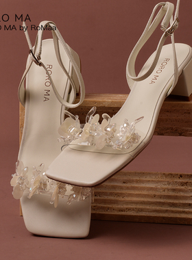 RORO MA 原创设计师RADIANT艺术璀璨施华洛优雅主义真丝凉鞋