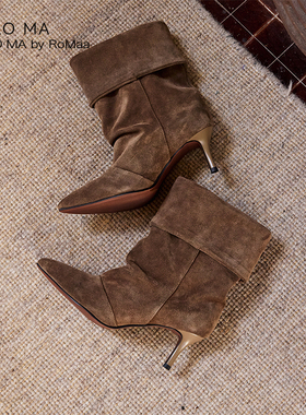 ROROMA 高阶極簡 翻折多穿 丝光牛猄猫跟筒靴