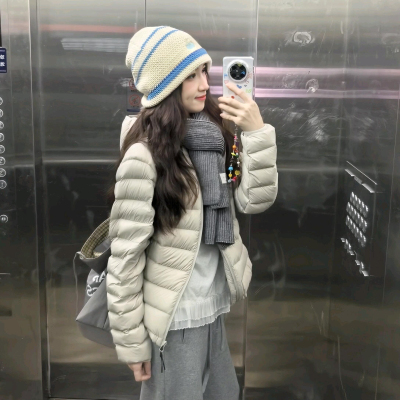 韩系温柔浅灰色短款羽绒服25冬季新款90白鸭绒轻薄排骨羽绒服外套
